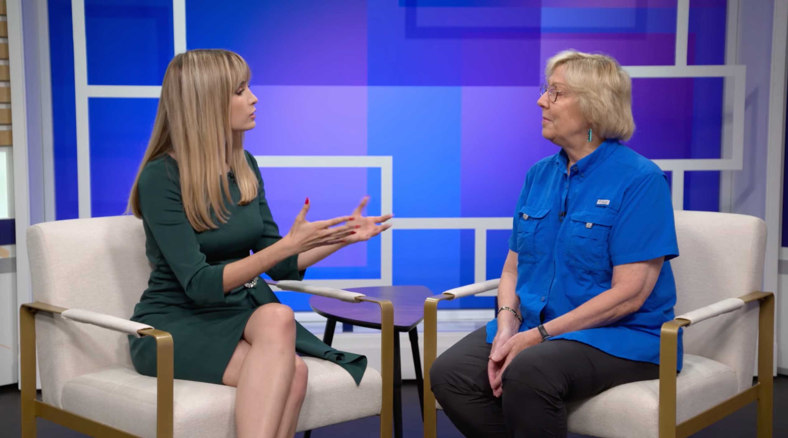 Photo of Laura Laughhead interviewing Olive Talley