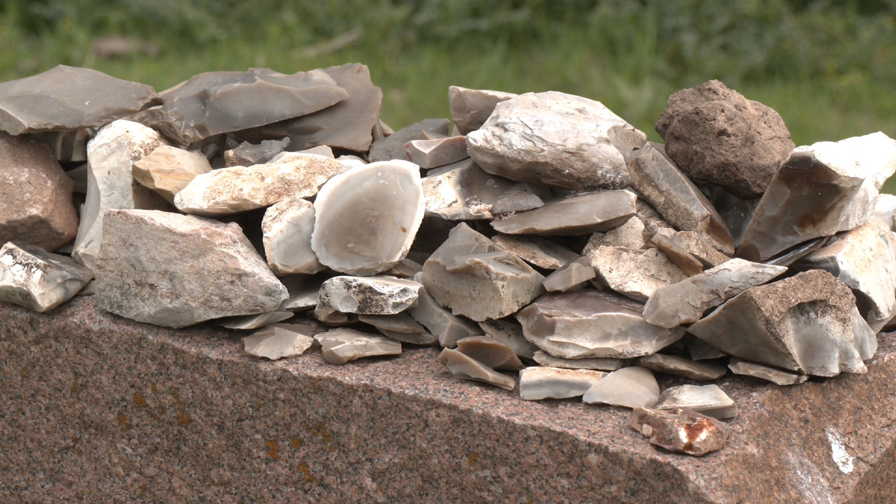 A collection of worked stones uncovered at the Gault Site.